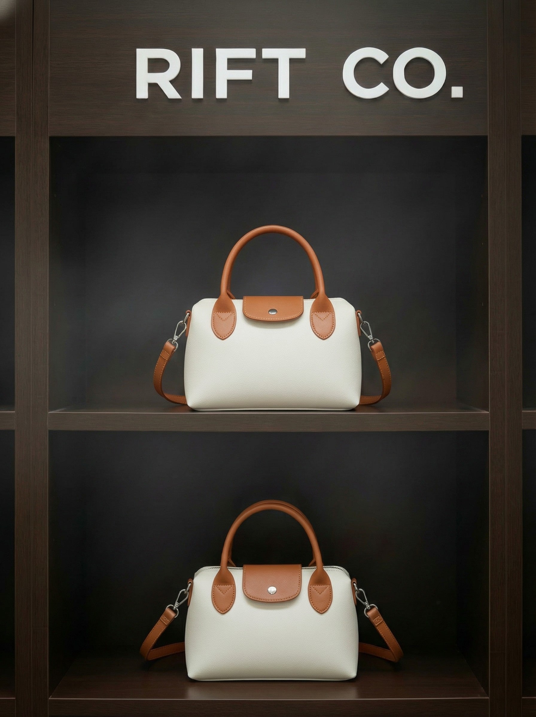 Contrast Serisi - Beyaz Gövde Taba Detaylı Omuz Çantası