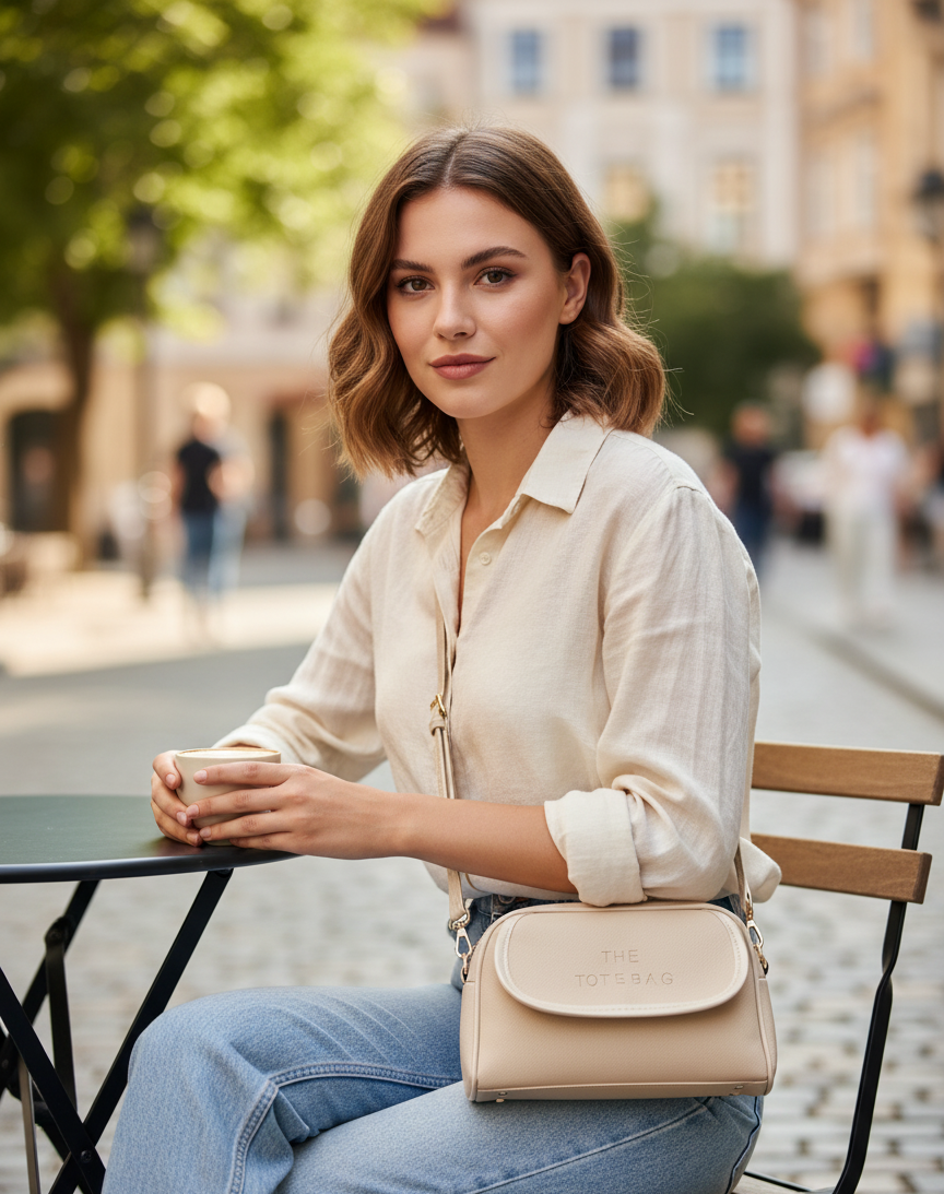 THE TOTEBAG Baskılı Mini Çapraz Çanta - Bej/Krem